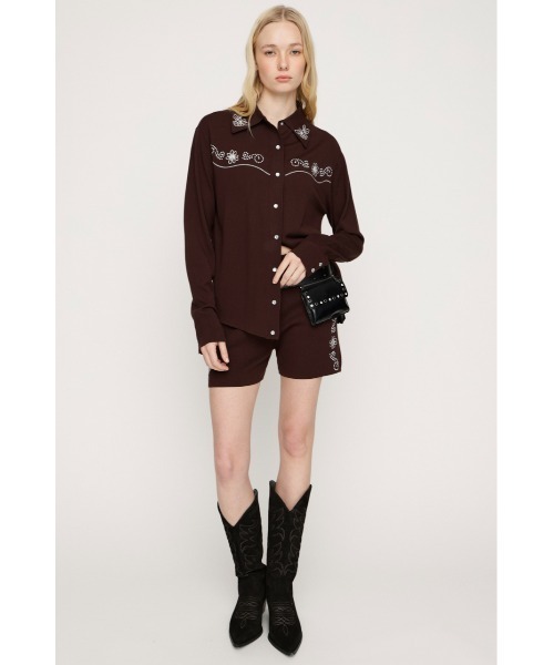 SLY（スライ）の「WESTERN STUDS KNIT S/PT ウエスタンスタッズニットショートパンツ 春服（スラックス・レディース・ブラック/ブラウン・FREE）」の9枚目の写真