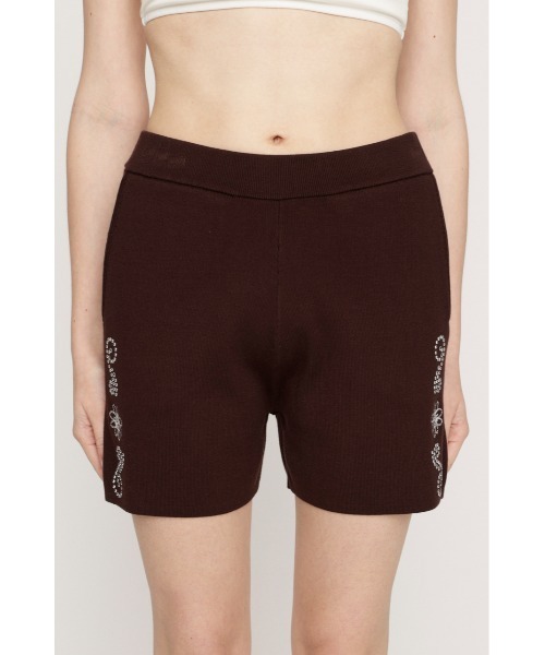 SLY（スライ）の「WESTERN STUDS KNIT S/PT ウエスタンスタッズニットショートパンツ 春服（スラックス・レディース・ブラック/ブラウン・FREE）」の10枚目の写真