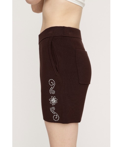 SLY（スライ）の「WESTERN STUDS KNIT S/PT ウエスタンスタッズニットショートパンツ 春服（スラックス・レディース・ブラック/ブラウン・FREE）」の11枚目の写真