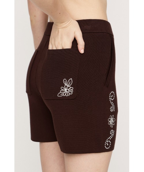 SLY（スライ）の「WESTERN STUDS KNIT S/PT ウエスタンスタッズニットショートパンツ 春服（スラックス・レディース・ブラック/ブラウン・FREE）」の13枚目の写真