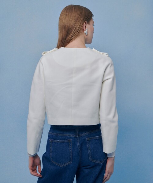 LOULOU WILLOUGHBY(ルルウィルビー)の「【LOULOU WILLOUGHBY】コットンダブルクロスジャケット(ノーカラージャケット・レディース・ホワイト/ブラック・2/1)」の5枚目の写真