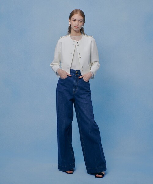 LOULOU WILLOUGHBY(ルルウィルビー)の「【LOULOU WILLOUGHBY】コットンダブルクロスジャケット(ノーカラージャケット・レディース・ホワイト/ブラック・2/1)」の6枚目の写真