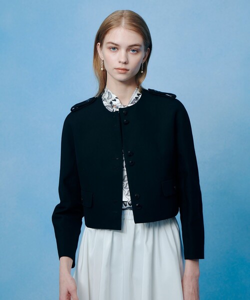 LOULOU WILLOUGHBY(ルルウィルビー)の「【LOULOU WILLOUGHBY】コットンダブルクロスジャケット(ノーカラージャケット・レディース・ホワイト/ブラック・2/1)」の15枚目の写真