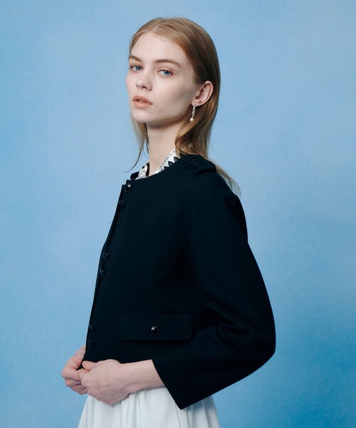 LOULOU WILLOUGHBY(ルルウィルビー)の「【LOULOU WILLOUGHBY】コットンダブルクロスジャケット(ノーカラージャケット・レディース・ホワイト/ブラック・2/1)」の16枚目の写真