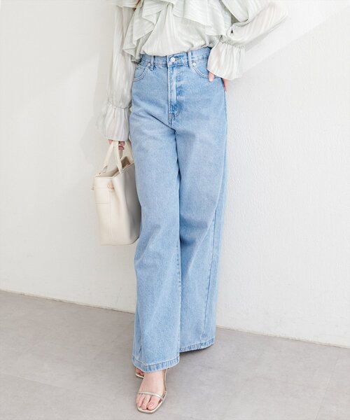 natural couture（ナチュラルクチュール）の「ポケットレースワイドデニムパンツ（デニムパンツ・レディース・ブルー/サックスブルー・FREE）」の3枚目の写真