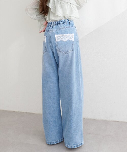 natural couture（ナチュラルクチュール）の「ポケットレースワイドデニムパンツ（デニムパンツ・レディース・ブルー/サックスブルー・FREE）」の6枚目の写真