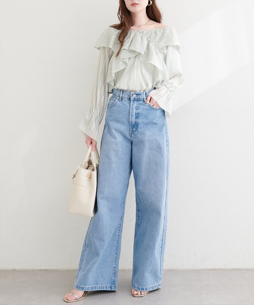 natural couture（ナチュラルクチュール）の「ポケットレースワイドデニムパンツ（デニムパンツ・レディース・ブルー/サックスブルー・FREE）」の7枚目の写真