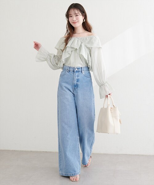 natural couture（ナチュラルクチュール）の「ポケットレースワイドデニムパンツ（デニムパンツ・レディース・ブルー/サックスブルー・FREE）」の8枚目の写真