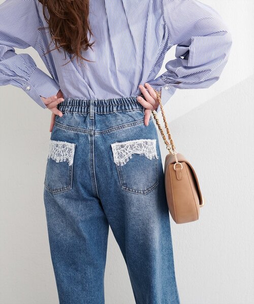 natural couture（ナチュラルクチュール）の「ポケットレースワイドデニムパンツ（デニムパンツ・レディース・ブルー/サックスブルー・FREE）」の15枚目の写真