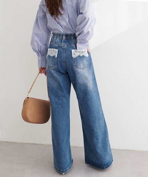 natural couture（ナチュラルクチュール）の「ポケットレースワイドデニムパンツ（デニムパンツ・レディース・ブルー/サックスブルー・FREE）」の16枚目の写真