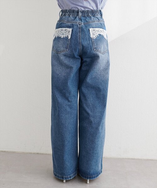 natural couture（ナチュラルクチュール）の「ポケットレースワイドデニムパンツ（デニムパンツ・レディース・ブルー/サックスブルー・FREE）」の20枚目の写真