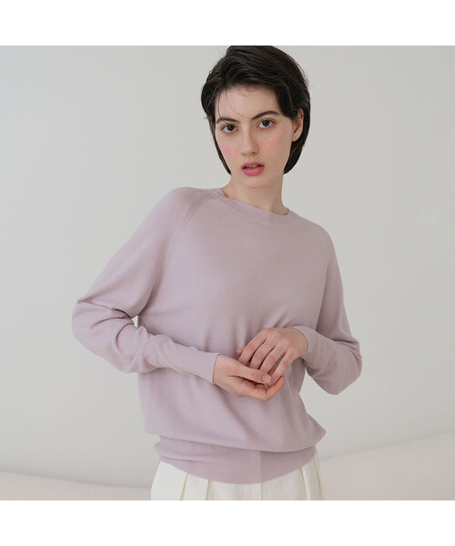 VASCARA(バスカラ)の「Chic Raglan Round Neck Long Sleeve Knitwear (5colors)(ニット/セーター・レディース・クリーム/ライトイエロー/パープル/ブラック/カーキ・FREE)」の4枚目の写真