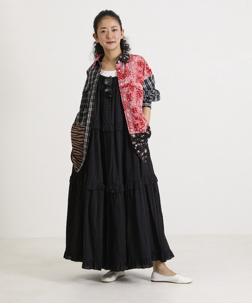 Freada(フリーダ)の「Freada/フリーダ パッチワーク ビッグシャツ(シャツ/ブラウス・レディース・ブルー/ブラック・ONE SIZE)」の8枚目の写真