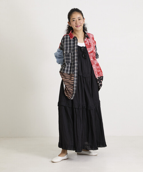 Freada(フリーダ)の「Freada/フリーダ パッチワーク ビッグシャツ(シャツ/ブラウス・レディース・ブルー/ブラック・ONE SIZE)」の10枚目の写真