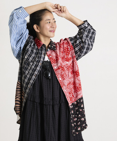 Freada(フリーダ)の「Freada/フリーダ パッチワーク ビッグシャツ(シャツ/ブラウス・レディース・ブルー/ブラック・ONE SIZE)」の13枚目の写真