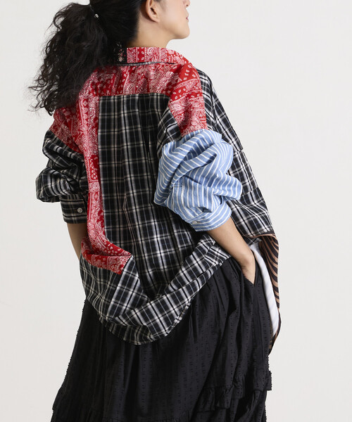 Freada(フリーダ)の「Freada/フリーダ パッチワーク ビッグシャツ(シャツ/ブラウス・レディース・ブルー/ブラック・ONE SIZE)」の14枚目の写真