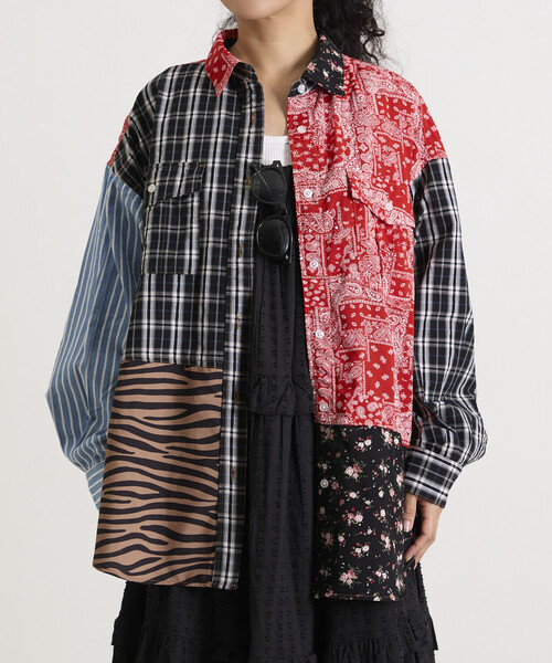 Freada(フリーダ)の「Freada/フリーダ パッチワーク ビッグシャツ(シャツ/ブラウス・レディース・ブルー/ブラック・ONE SIZE)」の18枚目の写真