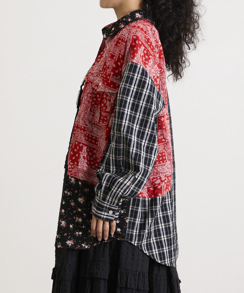 Freada(フリーダ)の「Freada/フリーダ パッチワーク ビッグシャツ(シャツ/ブラウス・レディース・ブルー/ブラック・ONE SIZE)」の19枚目の写真