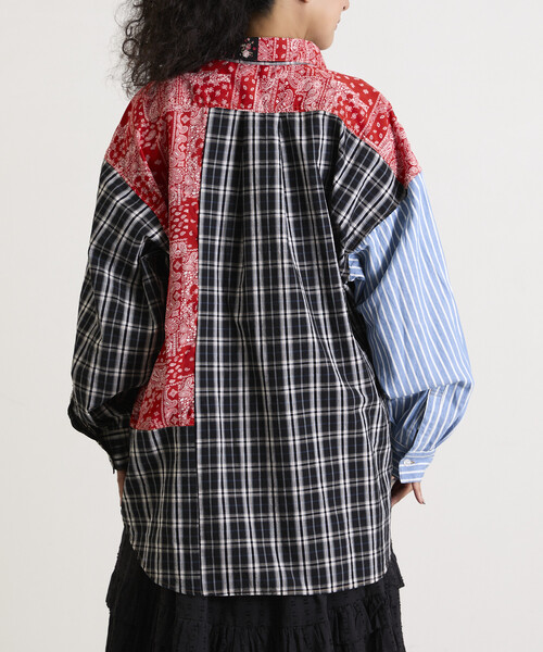 Freada(フリーダ)の「Freada/フリーダ パッチワーク ビッグシャツ(シャツ/ブラウス・レディース・ブルー/ブラック・ONE SIZE)」の20枚目の写真
