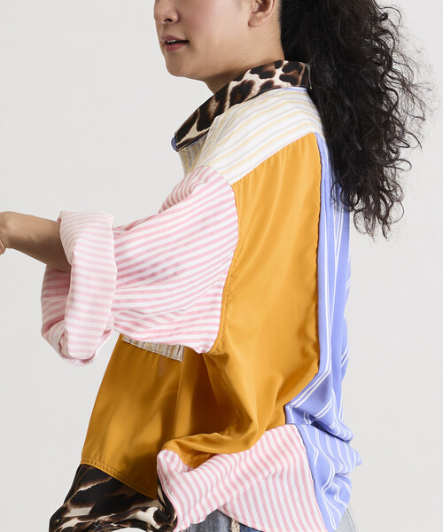 Freada(フリーダ)の「Freada/フリーダ パッチワーク ビッグシャツ(シャツ/ブラウス・レディース・ブルー/ブラック・ONE SIZE)」の7枚目の写真