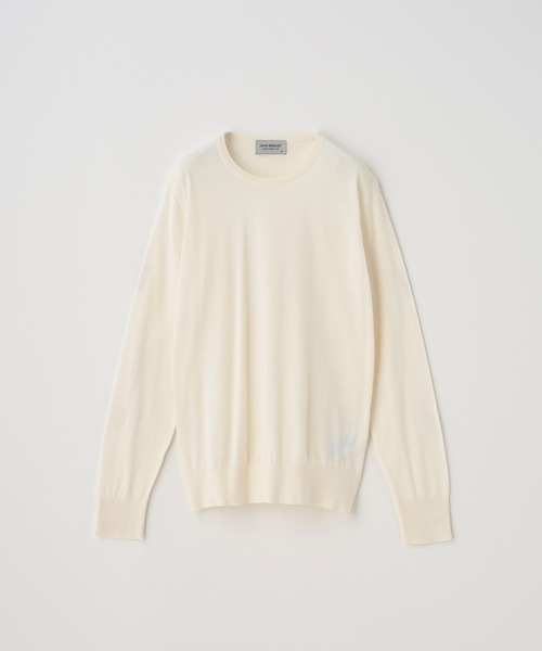 JOHN SMEDLEY(ジョンスメドレー)の「クルーネック長袖コットンニットプルオーバー(ニット/セーター・レディース・ホワイト系1・L)」の1枚目の写真