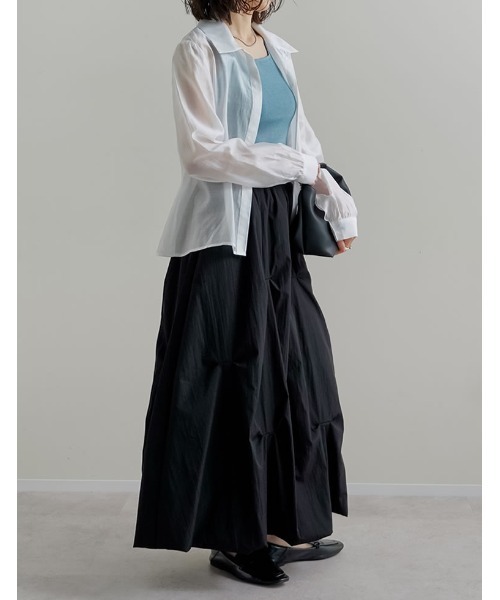 Re:EDIT（リエディ）の「[2026S/S PRE ORDER]ツマミタックデザインタフタバルーンスカート（スカート・レディース・グレー/アイボリー/ブラック・FREE）」の5枚目の写真
