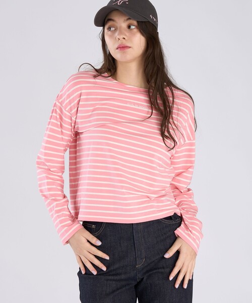 To b. by agnes b.（トゥービーバイアニエスベー）の「ボーダー ロゴ 刺繍 長袖 Tシャツ（Tシャツ/カットソー・レディース・ピンク・38/40）」の3枚目の写真