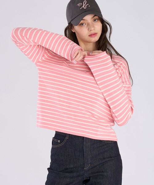 To b. by agnes b.（トゥービーバイアニエスベー）の「ボーダー ロゴ 刺繍 長袖 Tシャツ（Tシャツ/カットソー・レディース・ピンク・38/40）」の4枚目の写真