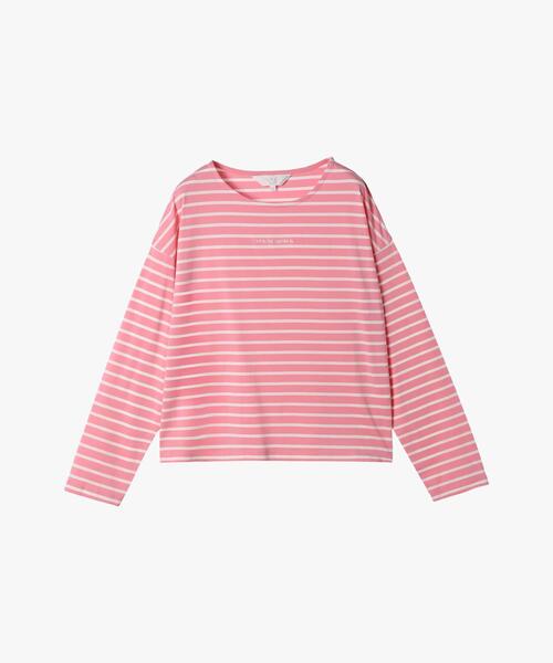 To b. by agnes b.（トゥービーバイアニエスベー）の「ボーダー ロゴ 刺繍 長袖 Tシャツ（Tシャツ/カットソー・レディース・ピンク・38/40）」の2枚目の写真