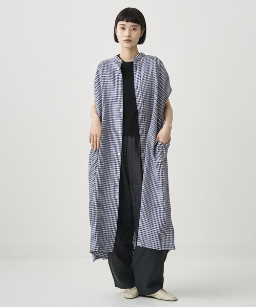 ORCIVAL（オーシバル）の「ORCIVAL | リネンチェック フレンチスリーブ シャツワンピース WOMEN（シャツワンピース・レディース・ブルー系その他5・1）」の6枚目の写真
