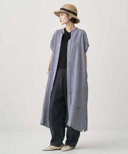 ORCIVAL | リネンチェック フレンチスリーブ シャツワンピース WOMEN