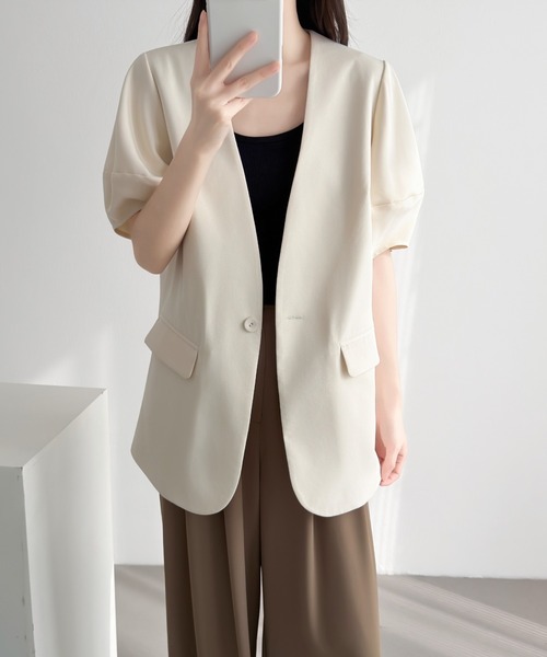 ABITOKYO（アビトーキョー）の「ボリュウーム袖ノーカラージャケット（ノーカラージャケット・レディース・チャコールグレー/ブラック/ベージュ・L/M）」の22枚目の写真