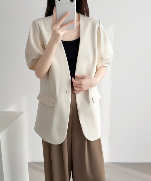 ABITOKYO（アビトーキョー）の「ボリュウーム袖ノーカラージャケット（ノーカラージャケット・レディース・チャコールグレー/ブラック/ベージュ・L/M）」の14枚目の写真