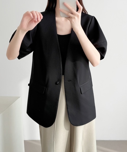 ABITOKYO（アビトーキョー）の「ボリュウーム袖ノーカラージャケット（ノーカラージャケット・レディース・チャコールグレー/ブラック/ベージュ・L/M）」の17枚目の写真