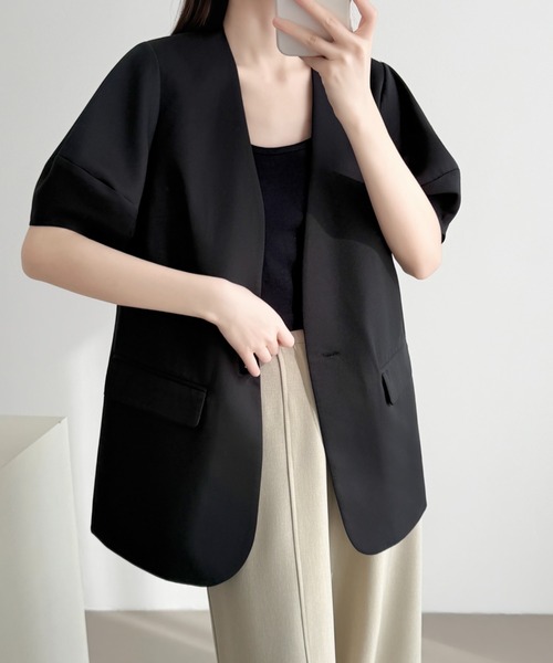 ABITOKYO（アビトーキョー）の「ボリュウーム袖ノーカラージャケット（ノーカラージャケット・レディース・チャコールグレー/ブラック/ベージュ・L/M）」の19枚目の写真