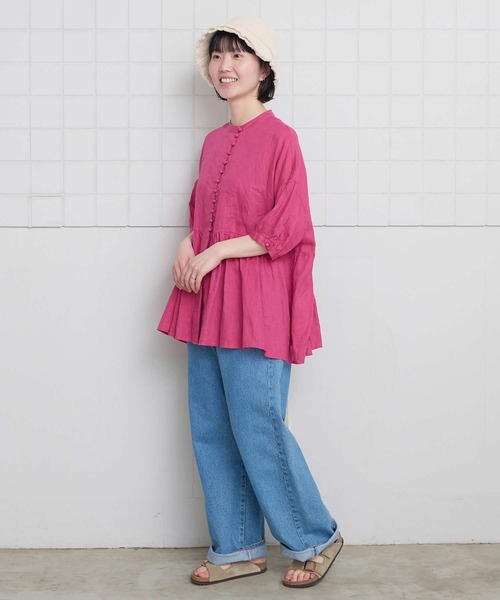 l'atelier du savon(アトリエドサボン)の「_麻のころころボタンBL(シャツ/ブラウス・レディース・ピンク/チャコールグレー/サックスブルー・FREE)」の18枚目の写真