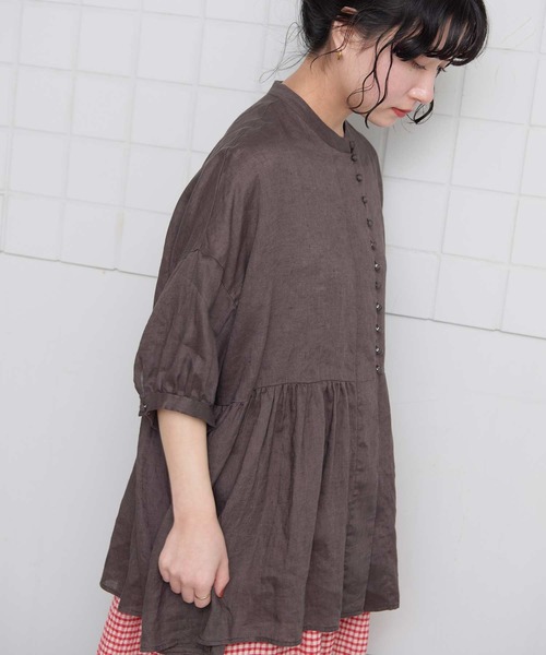 l'atelier du savon(アトリエドサボン)の「_麻のころころボタンBL(シャツ/ブラウス・レディース・ピンク/チャコールグレー/サックスブルー・FREE)」の11枚目の写真