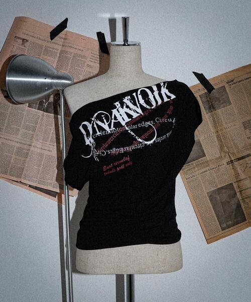 dispark(ディスパーク)の「DISPARK/ワンショルダーY2KグラフィックT(Tシャツ/カットソー・レディース・杢グレー/ブラック・FREE)」の4枚目の写真