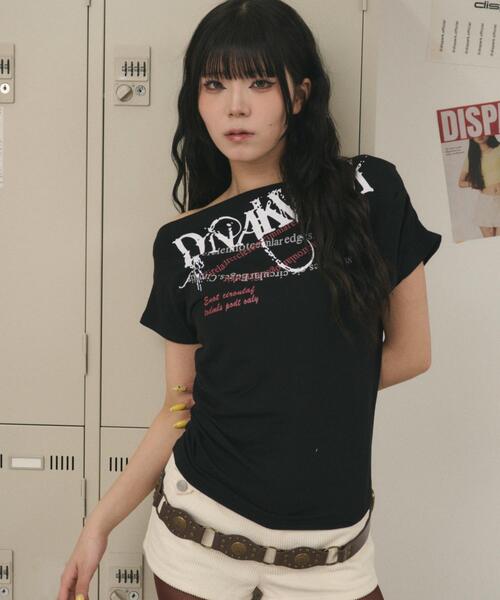 dispark(ディスパーク)の「DISPARK/ワンショルダーY2KグラフィックT(Tシャツ/カットソー・レディース・杢グレー/ブラック・FREE)」の10枚目の写真