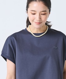 LOHEN サイドスリットクルーネックカットソー　白 セール】サイドスリットコットンポンチビッグシルエット5分袖ドレープ