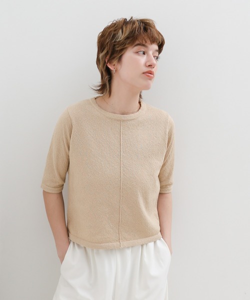 select MOCA(セレクトモカ)の「センターラインハーフスリーブサマーニット(ニット/セーター・レディース・ベージュ/グリーン/ブラック/ブラウン・FREE)」の4枚目の写真