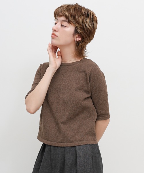 select MOCA(セレクトモカ)の「センターラインハーフスリーブサマーニット(ニット/セーター・レディース・ベージュ/グリーン/ブラック/ブラウン・FREE)」の3枚目の写真