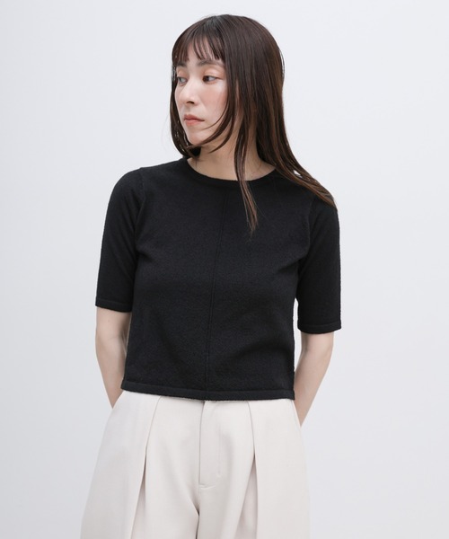 select MOCA(セレクトモカ)の「センターラインハーフスリーブサマーニット(ニット/セーター・レディース・ベージュ/グリーン/ブラック/ブラウン・FREE)」の2枚目の写真