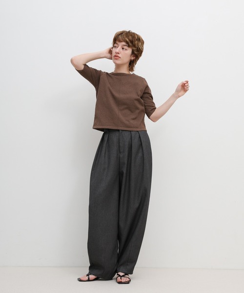 select MOCA(セレクトモカ)の「センターラインハーフスリーブサマーニット(ニット/セーター・レディース・ベージュ/グリーン/ブラック/ブラウン・FREE)」の7枚目の写真