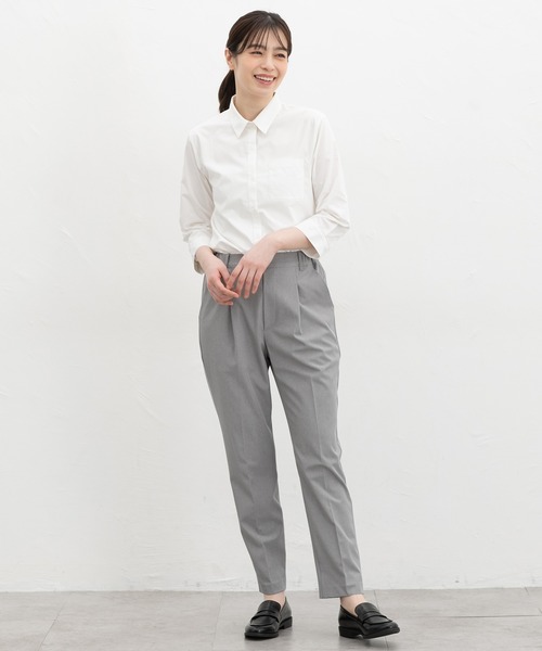 Honeys（ハニーズ）の「【らくらくアイロン】らくらく伸縮７分袖シャツ（シャツ/ブラウス・レディース・ホワイト/サックスブルー系1/ホワイト×ネイビー/ブラック/ホワイト×ブルー・S/M/LL/L/3L）」の8枚目の写真