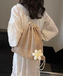 【urge select】ニット 編み上げ ナップサック【A4サイズ収納可能】