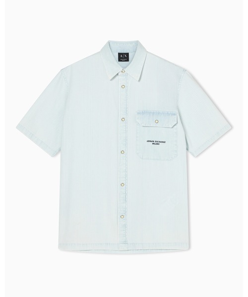 ARMANI EXCHANGE(アルマーニエクスチェンジ)の「【A|X アルマーニ エクスチェンジ】ライトブルーストライプデニム 半袖シャツ/BOXY(シャツ/ブラウス・メンズ・ライトブルー・SMALL/MEDIUM/LARGE/X-LARGE/X-SMALL)」の5枚目の写真