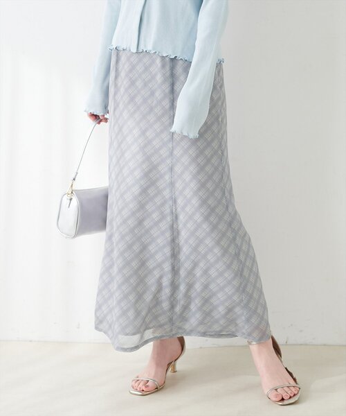 natural couture（ナチュラルクチュール）の「シアーチェックナロースカート（スカート・レディース・ブラック/ラベンダー/グレー・FREE）」の11枚目の写真