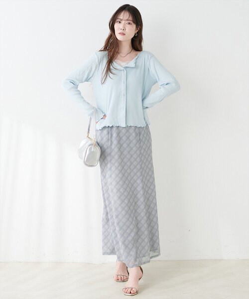 natural couture（ナチュラルクチュール）の「シアーチェックナロースカート（スカート・レディース・ブラック/ラベンダー/グレー・FREE）」の14枚目の写真