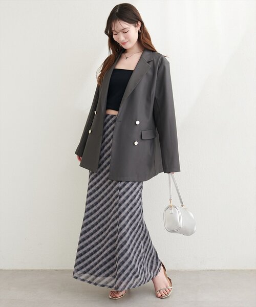 natural couture（ナチュラルクチュール）の「シアーチェックナロースカート（スカート・レディース・ブラック/ラベンダー/グレー・FREE）」の6枚目の写真